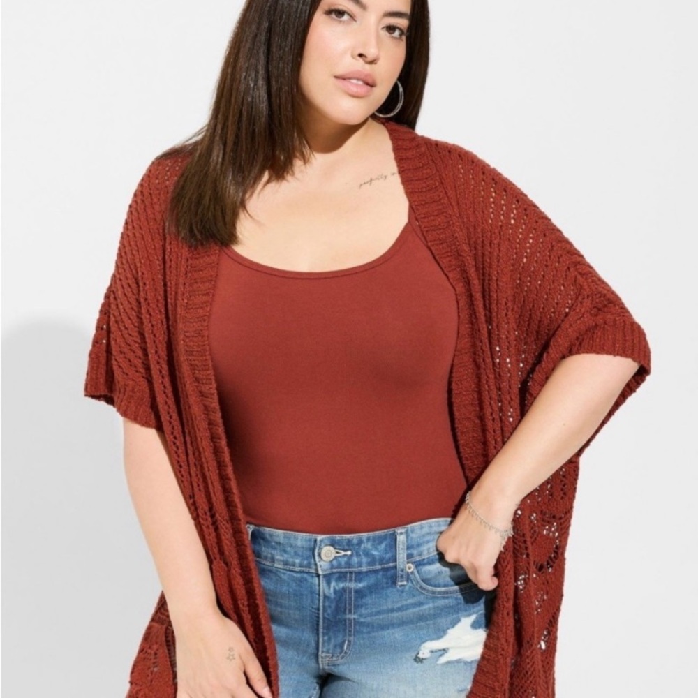 Torrid Open Stitch Cardigan Poncho Sweater size 1/2 - Picture 4 of 9